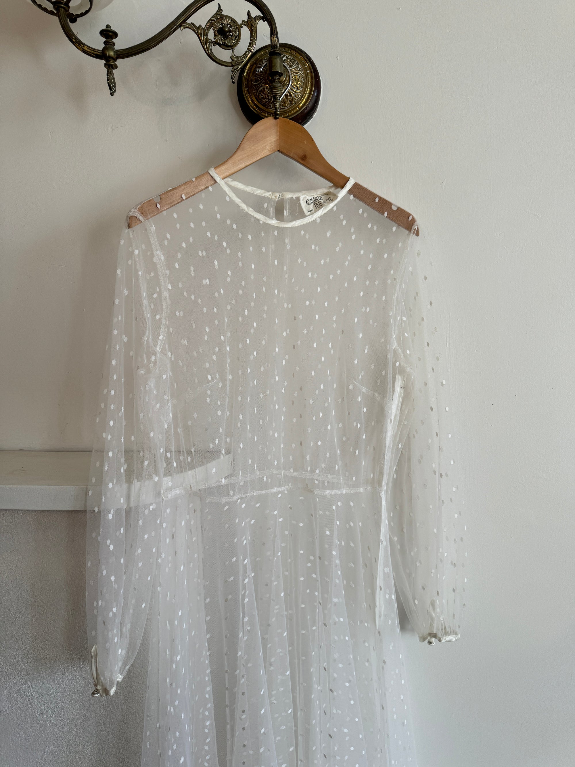 Vintage Long Sleeve Dress Sheer Polka