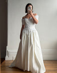Vintage 90s Embellished Off Shoulder Satin Wedding Gown
