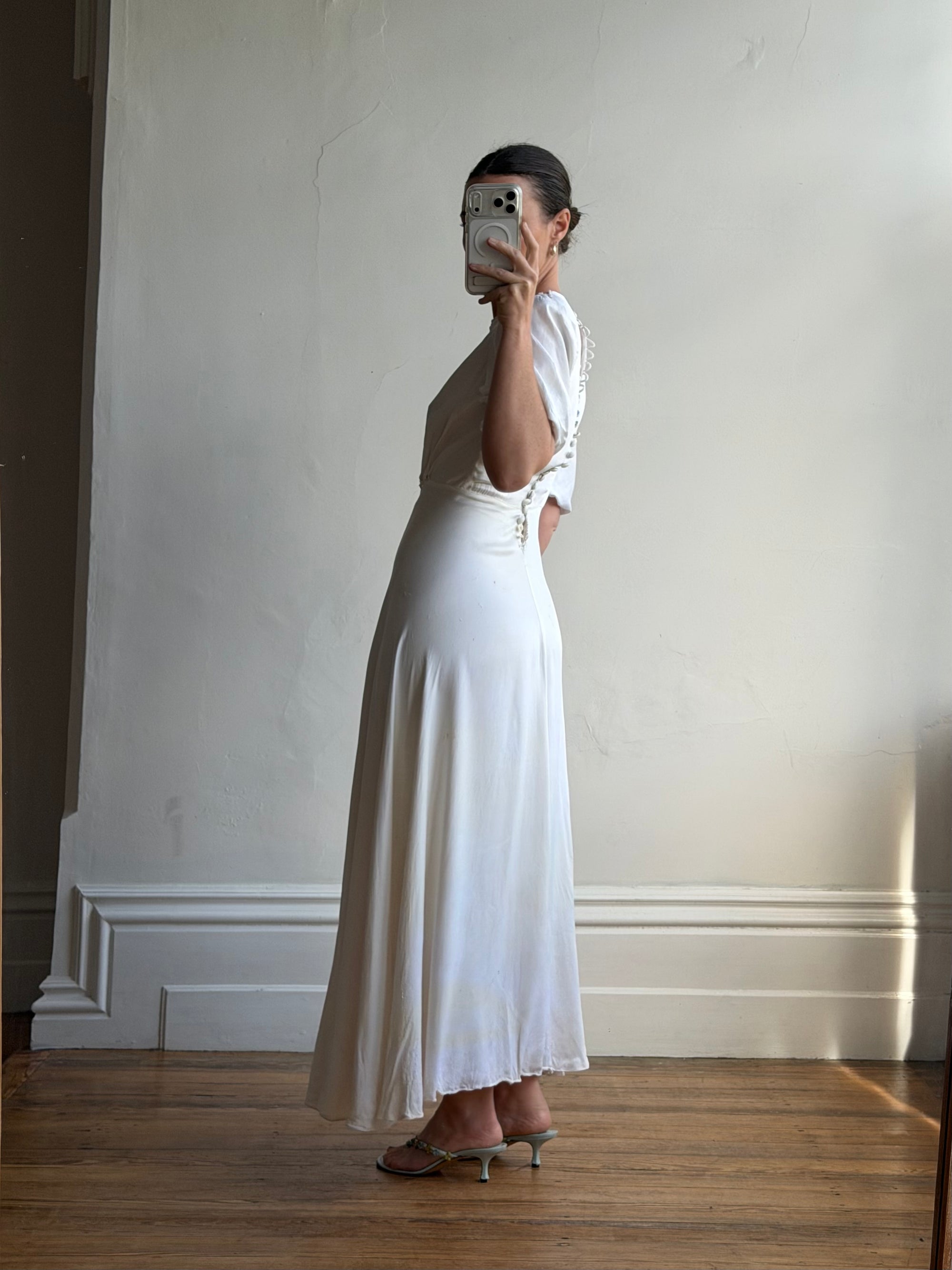 Vintage 40s Minimal Puff Sleeve Bias Wedding Dress