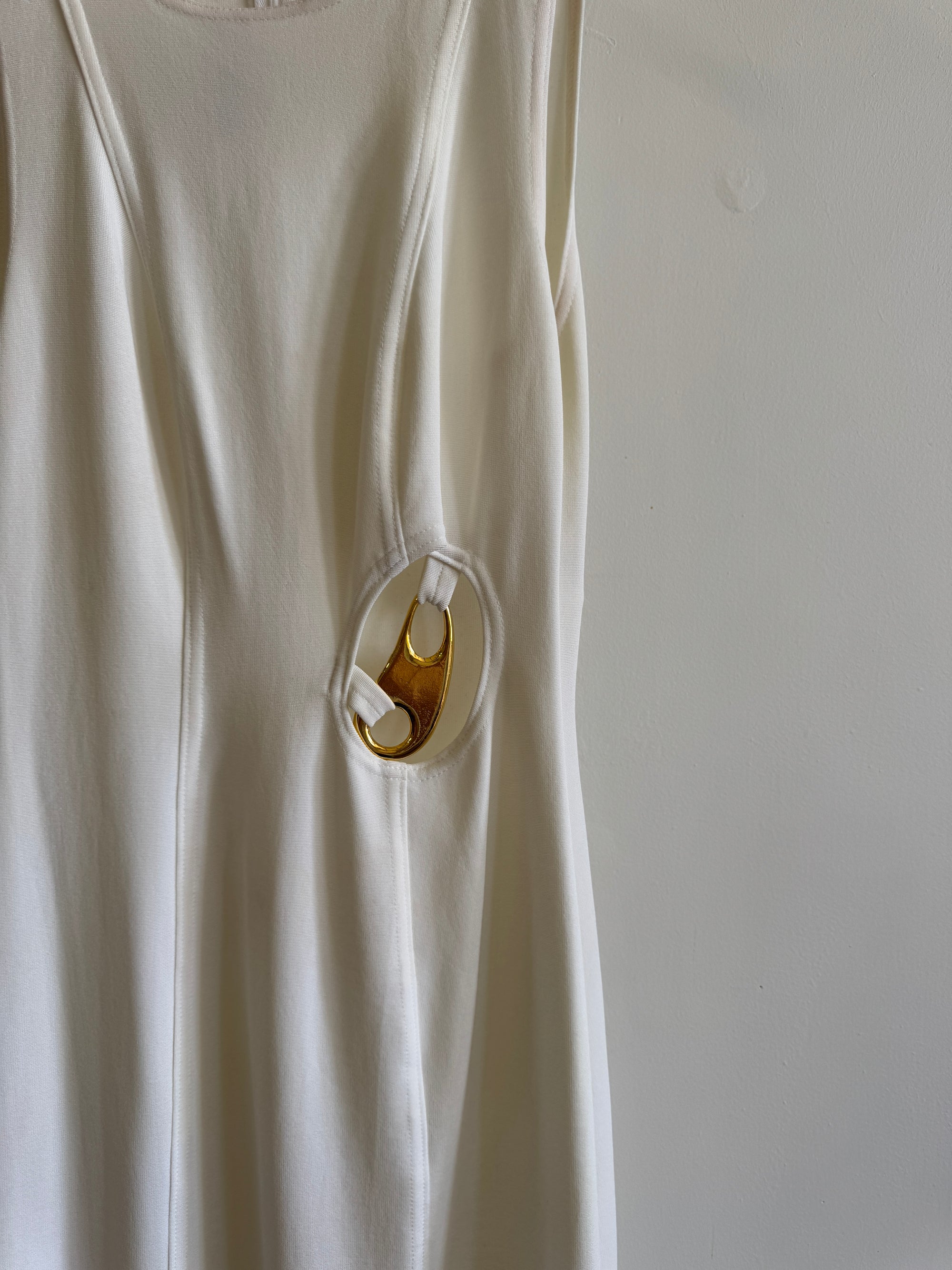 Vintage 90s Body Con Ivory Dress with Gold Hardware