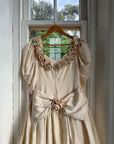 Vintage 90s Silk Dupion Rosette Bridal Midi Gown