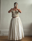 Vintage 90s Two Piece Tulle Beaded Top and Princess Silk Satin Skirt