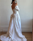 Vintage 90s Pure Silk Rosette Off Shoulder Wedding Gown