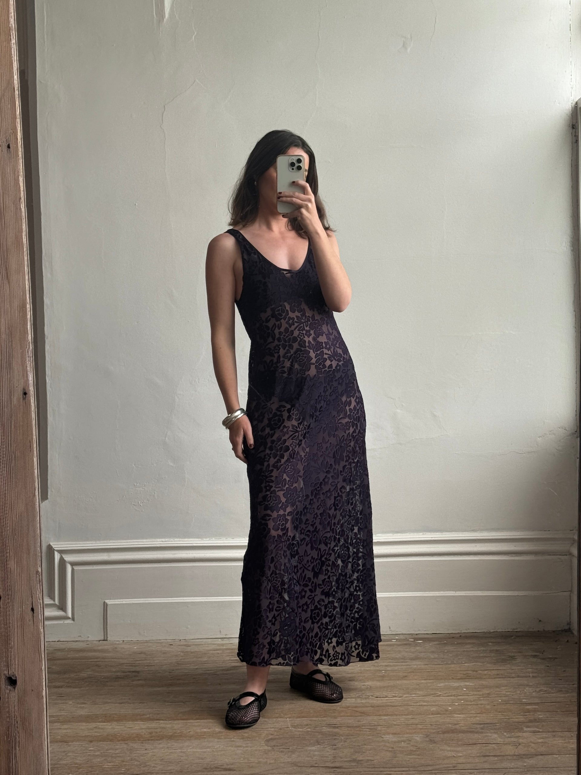 90s sheer dress Vintage 90s Burnt Velvet Sheer Slip Dress Eggplant – Call Me The Breeze