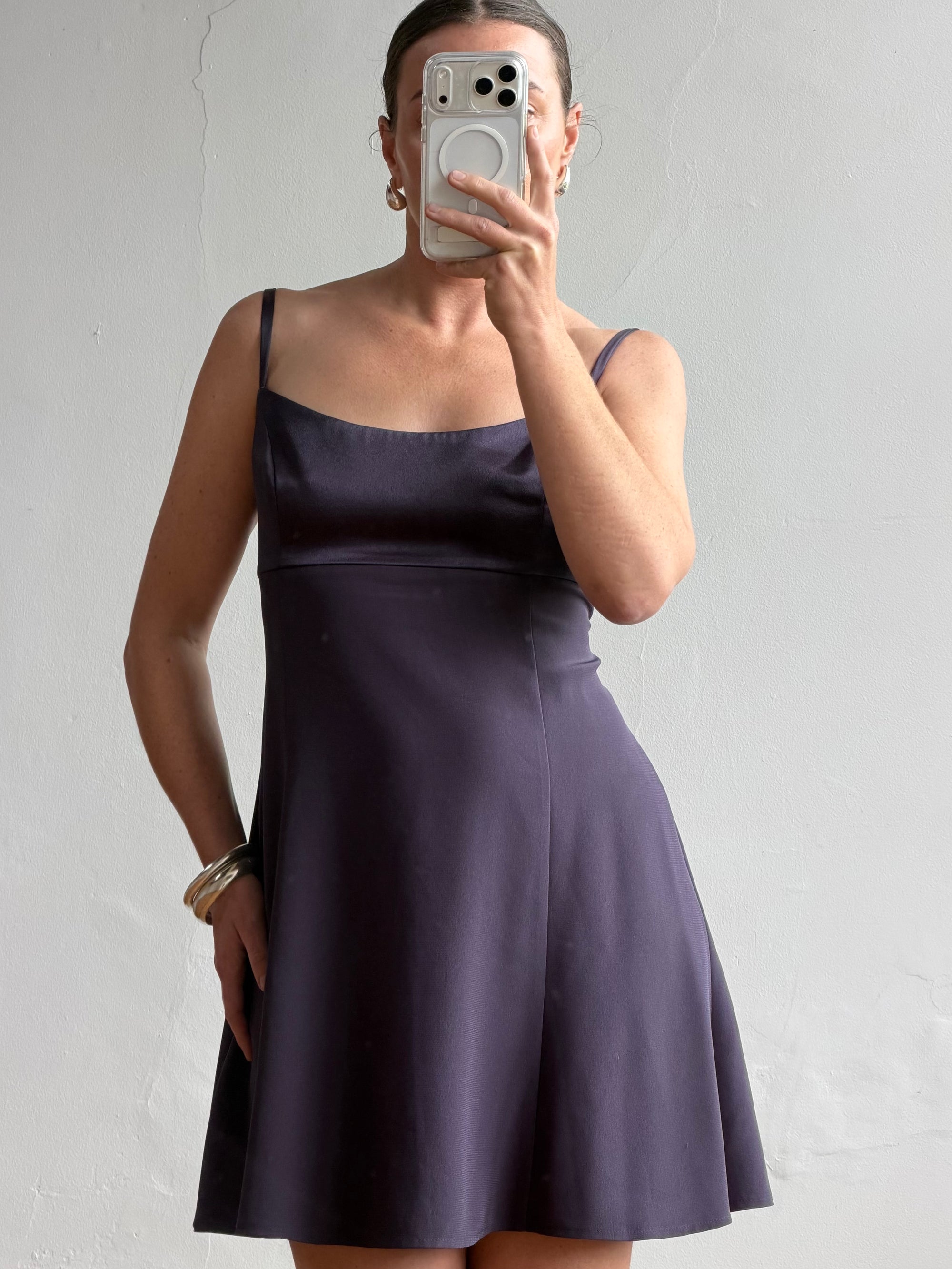 Vintage 90s Satin Micro Mini Dress Navy Satin