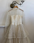 Vintage 70s Tiered Lace and Tulle Long Sleeved Wedding Gown