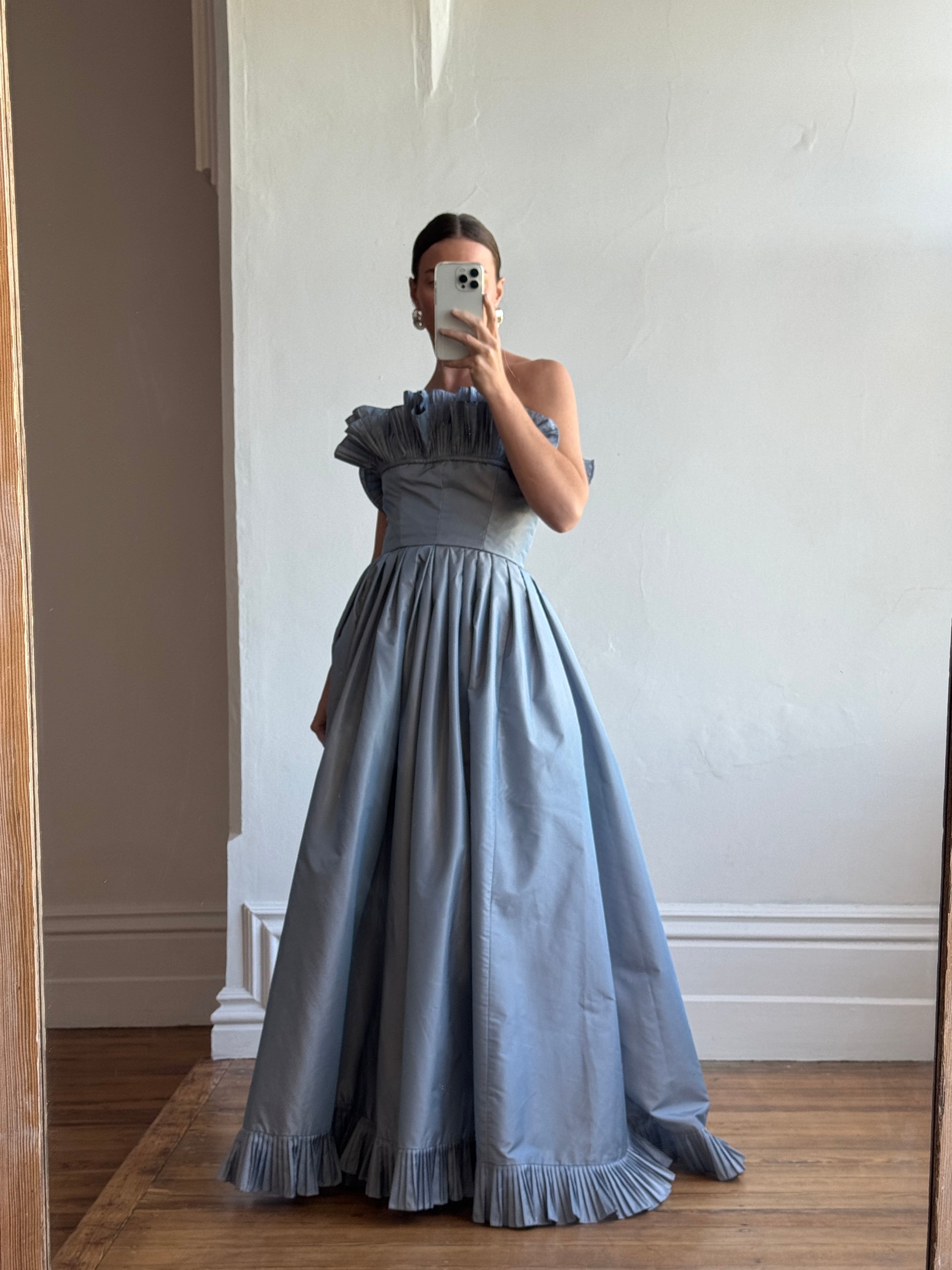 Vintage 80s Taffeta Gown Duck Egg Blue