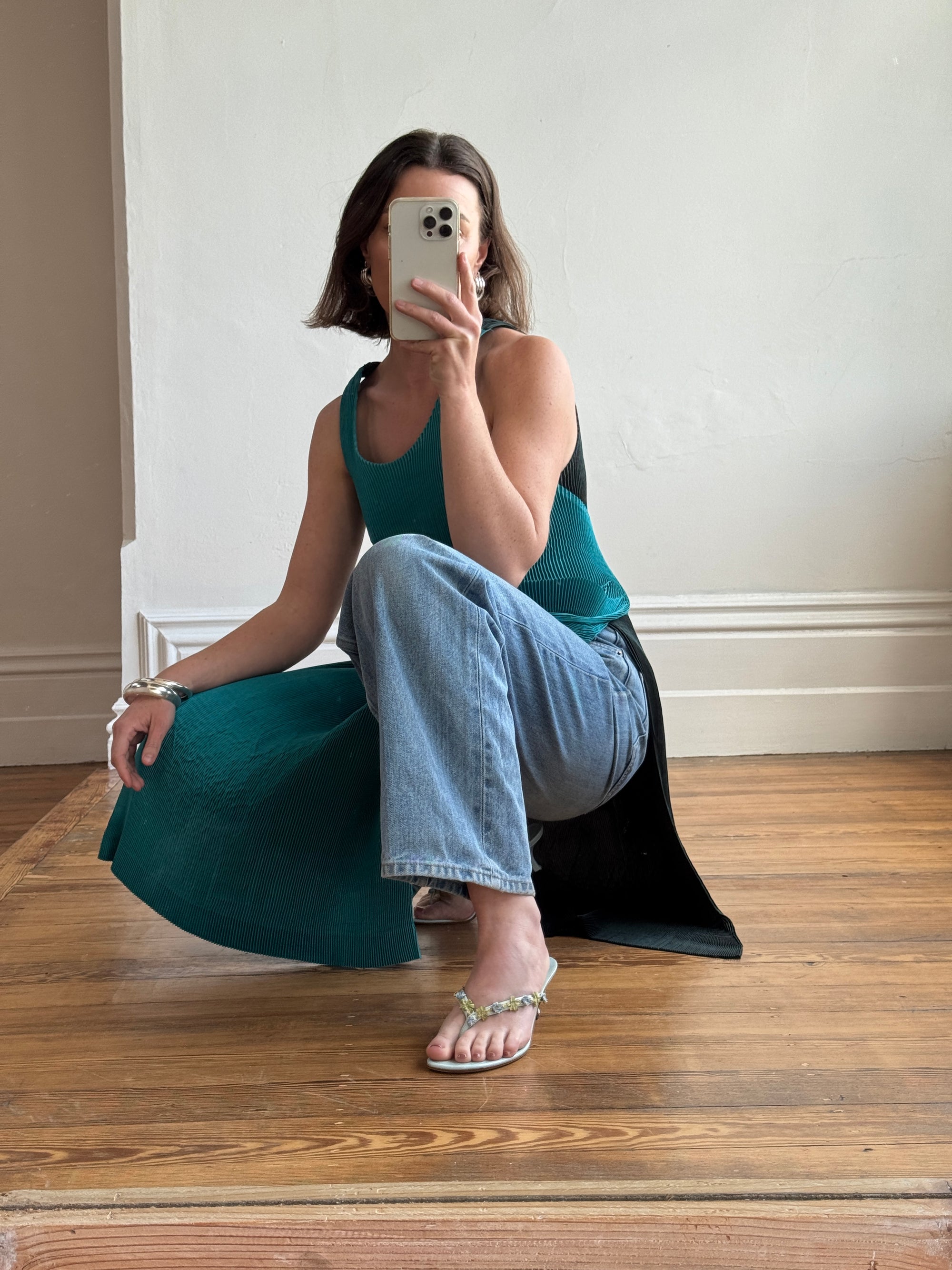Vintage Issey Miyake IM Pleated Teal Apron Dress