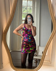 Vintage 90s Rainbow Disco Sequin Party Mini Dress