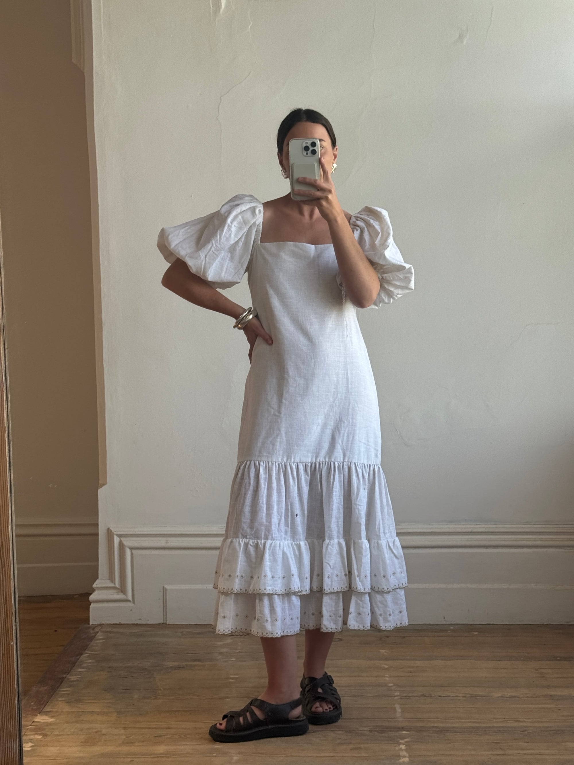 Vintage 80s Linen Drop Waist Sundress Ivory