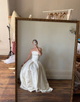 Vintage 90s Strapless Jacquard Satin Princess Wedding Dress