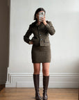Vintage 90s Italian Chocolate Plaid Twin Faux Fur Set