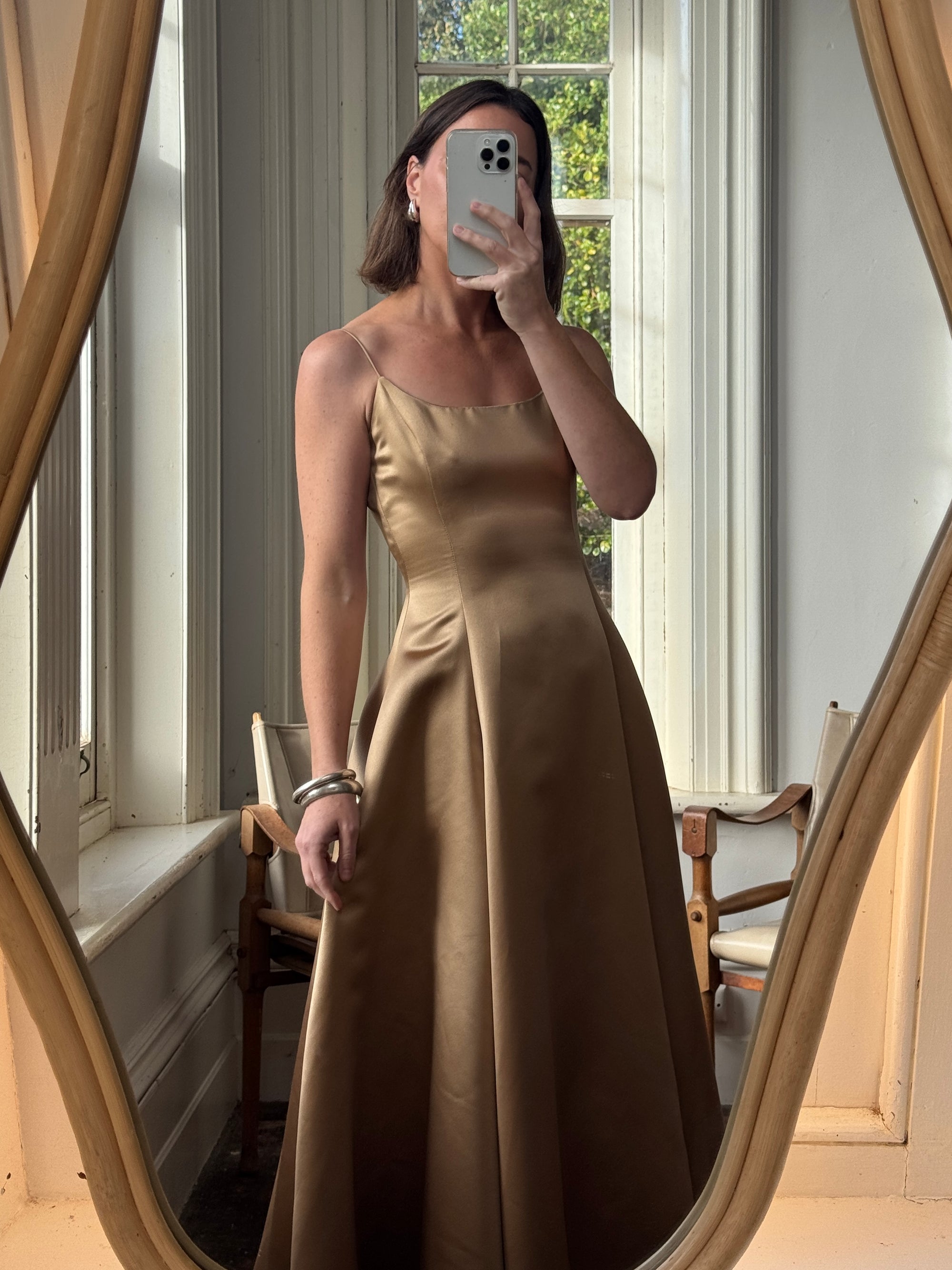 Vintage 90s Ralph Lauren Brass Satin Gown