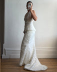 Vintage 90s Italian Organza Tie Top and Feather Skirt Bridal Set
