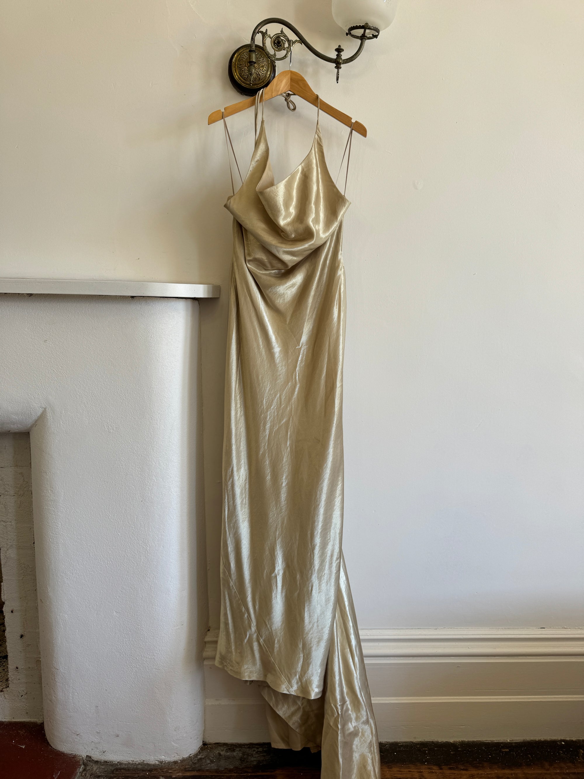 Vintage 90s Gold Shimmer Backless Gown