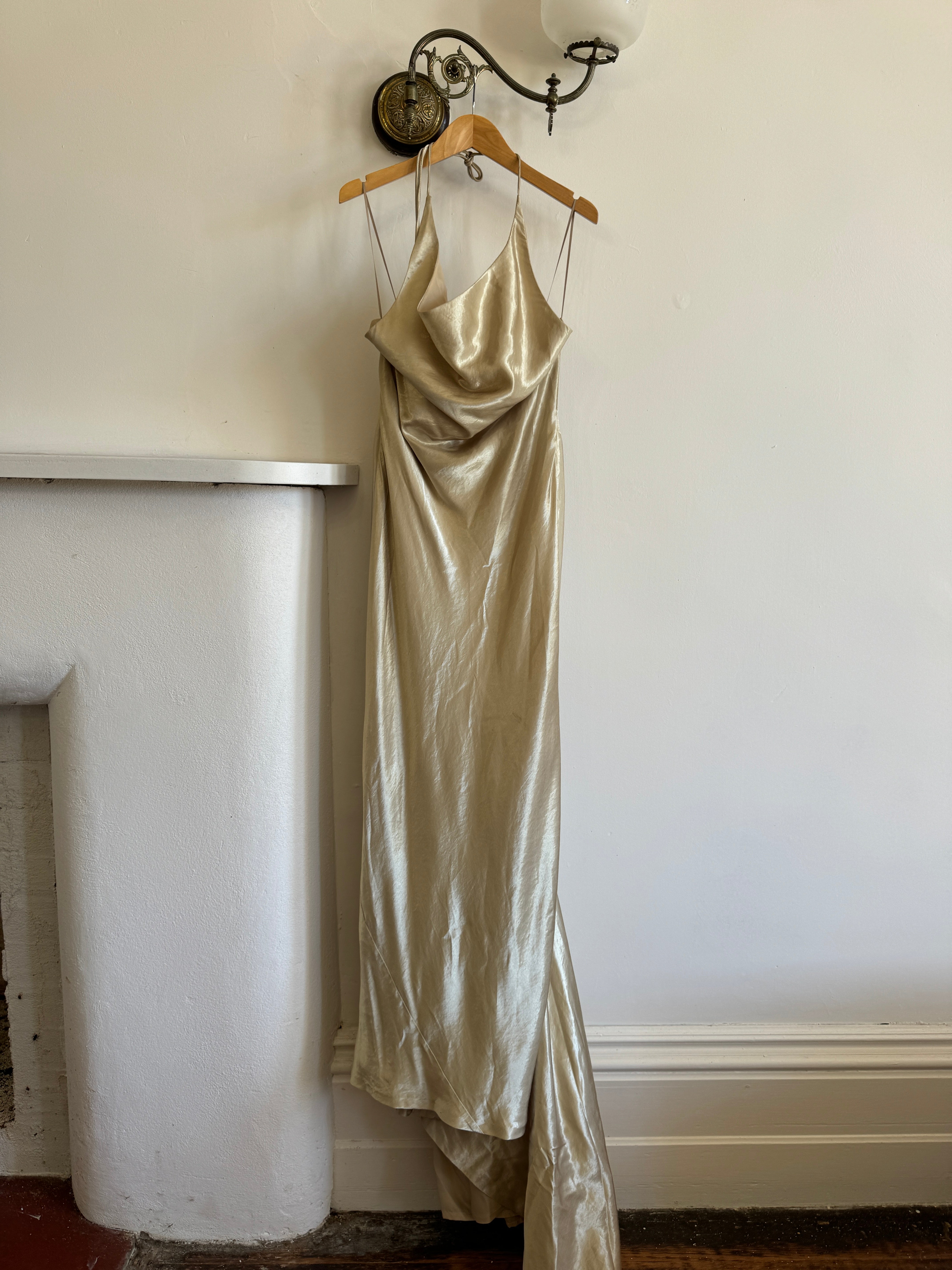 Vintage 90s Gold Shimmer Backless Gown