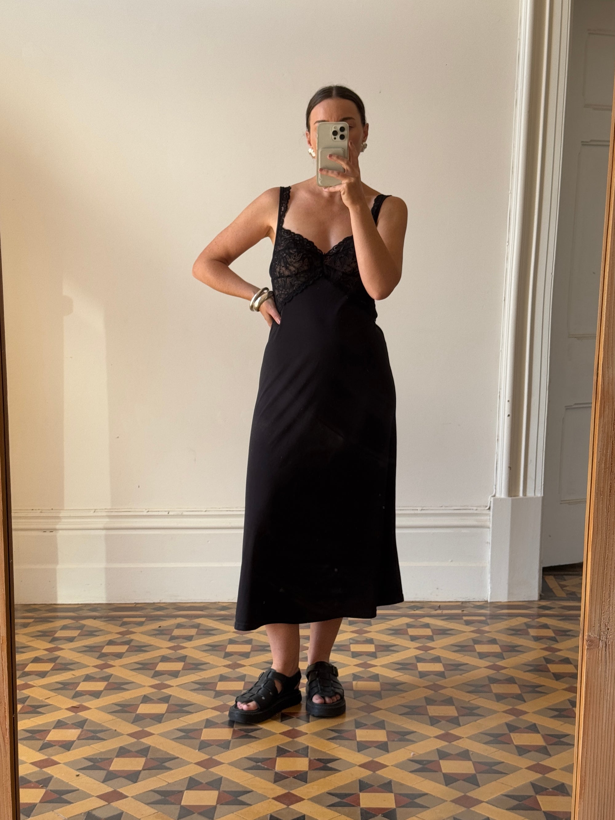Vintage 80s Black Jersey Lace Slip Midi Call Me The Breeze Vintage 80s Black Jersey Lace Slip Midi Call Me The Breeze