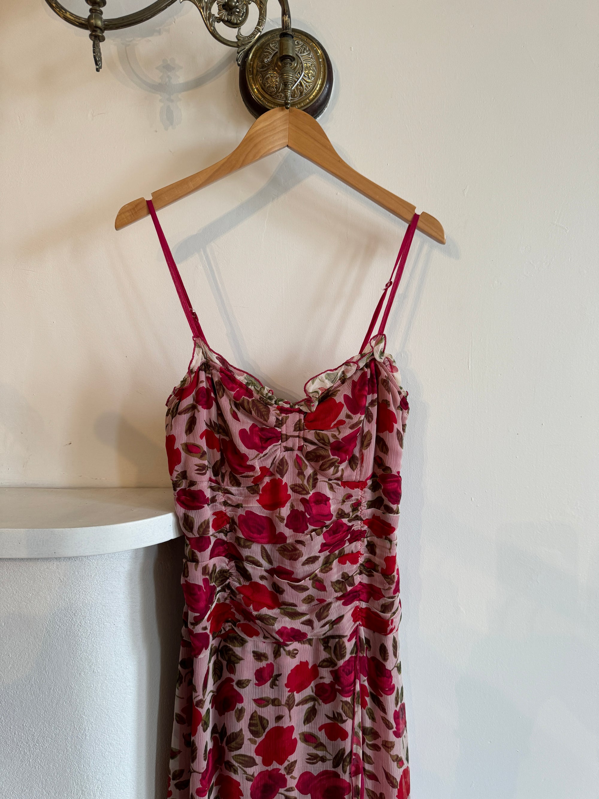 Vintage 90s Flirty Rose Silk Midi Dress