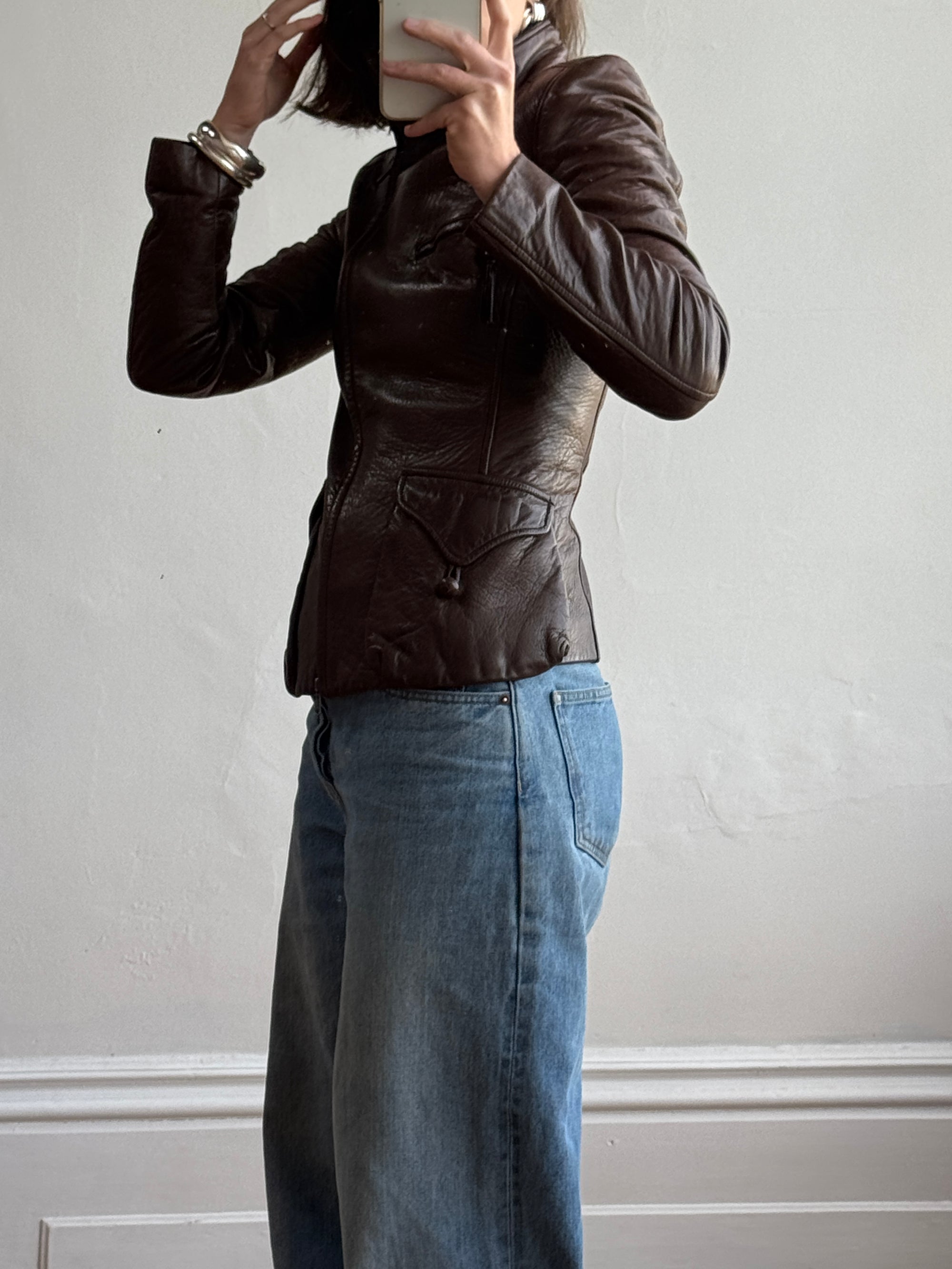 Vintage Y2K YSL Rive Gauche Leather Jacket Chocolate