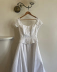 Vintage 90s Off Shoulder Box Pleat Wedding Gown