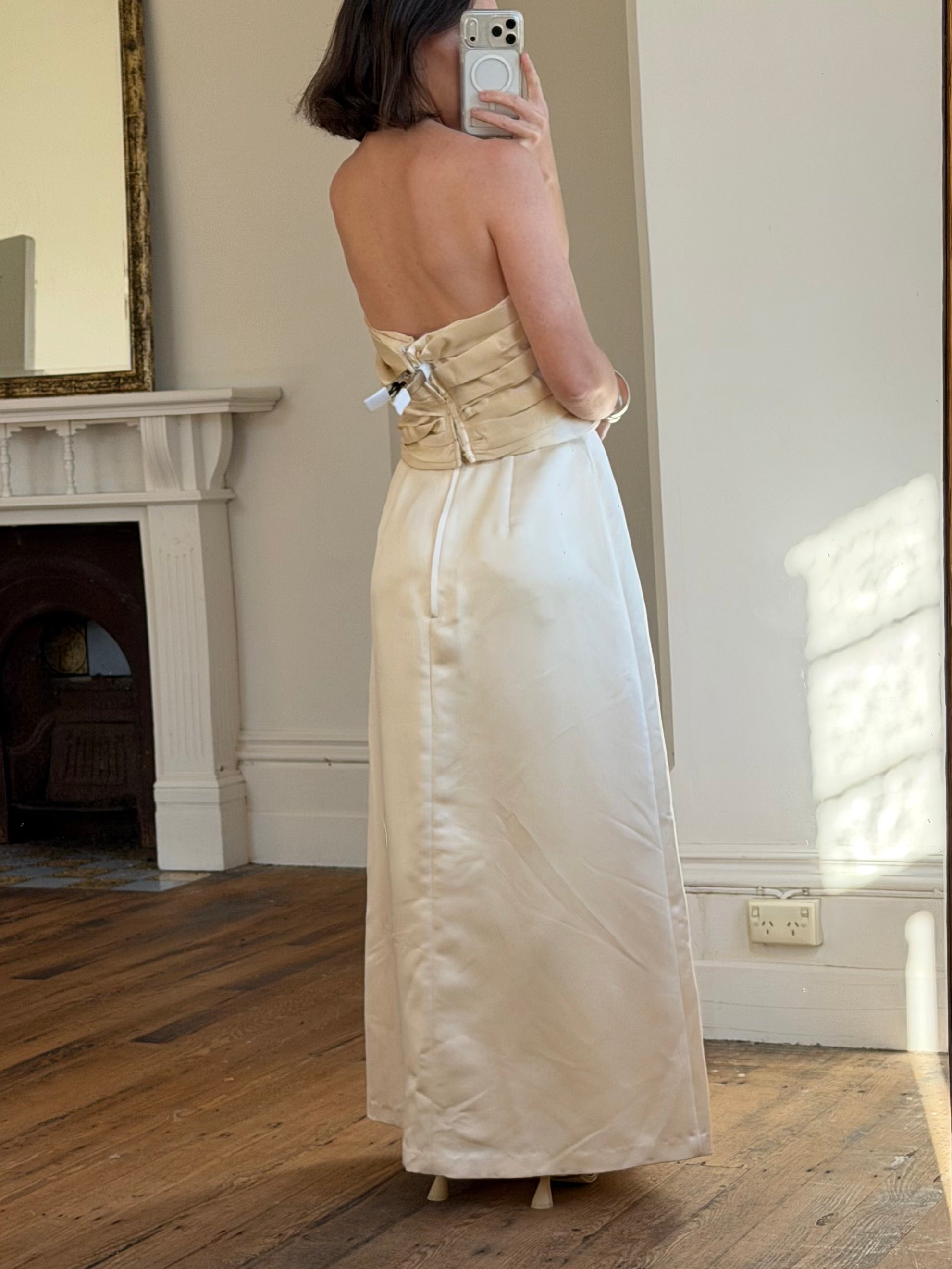 Vintage 90s Ruched Satin Two Piece Bridal Set Champagne
