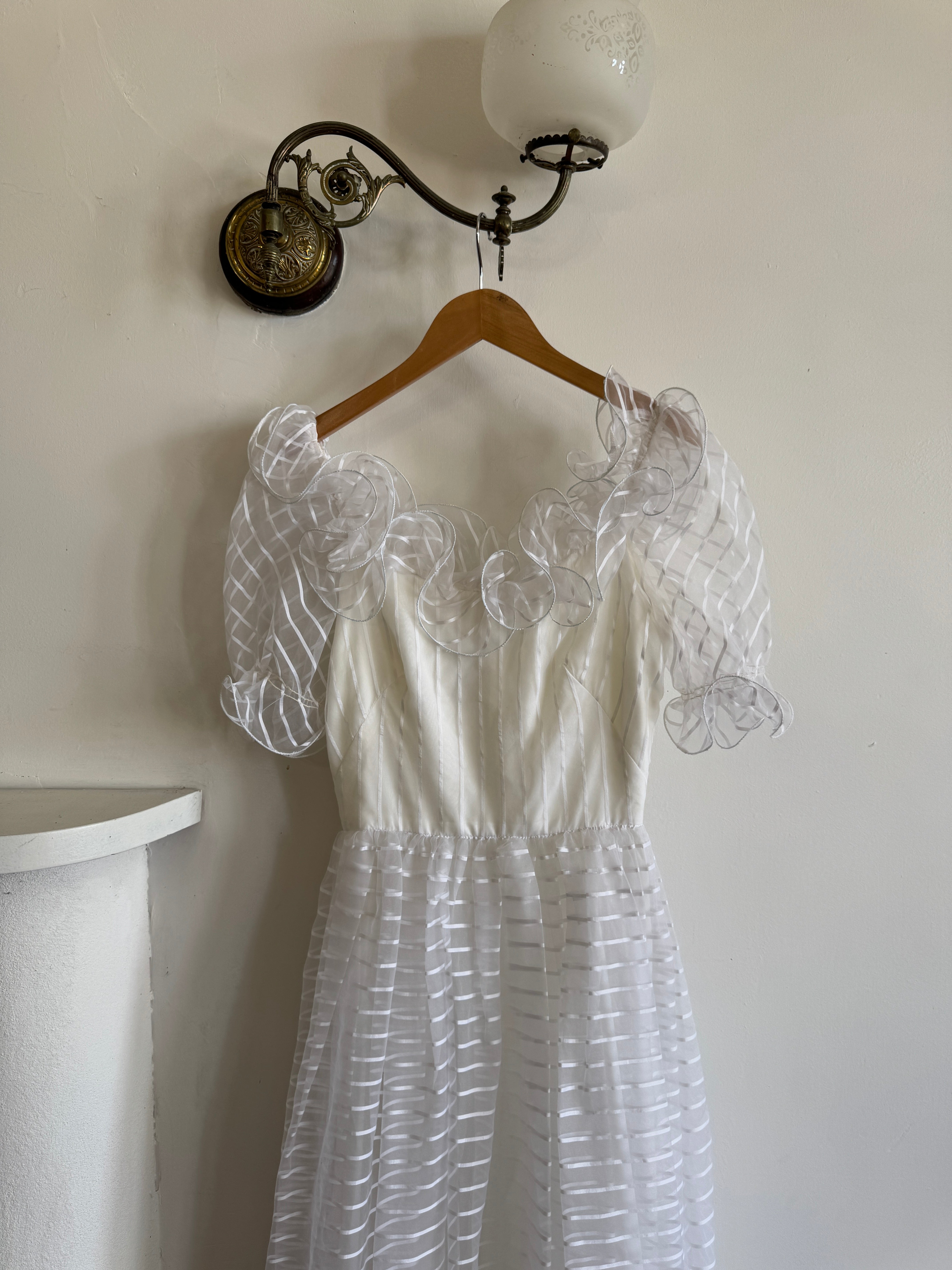 Vintage 70s Organza Sheer Stripe Wedding Dress