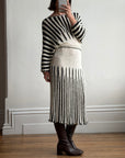 Vintage 70s Knit Batwing Midi Dress Black and Cream