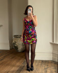 Vintage 90s Rainbow Disco Sequin Party Mini Dress