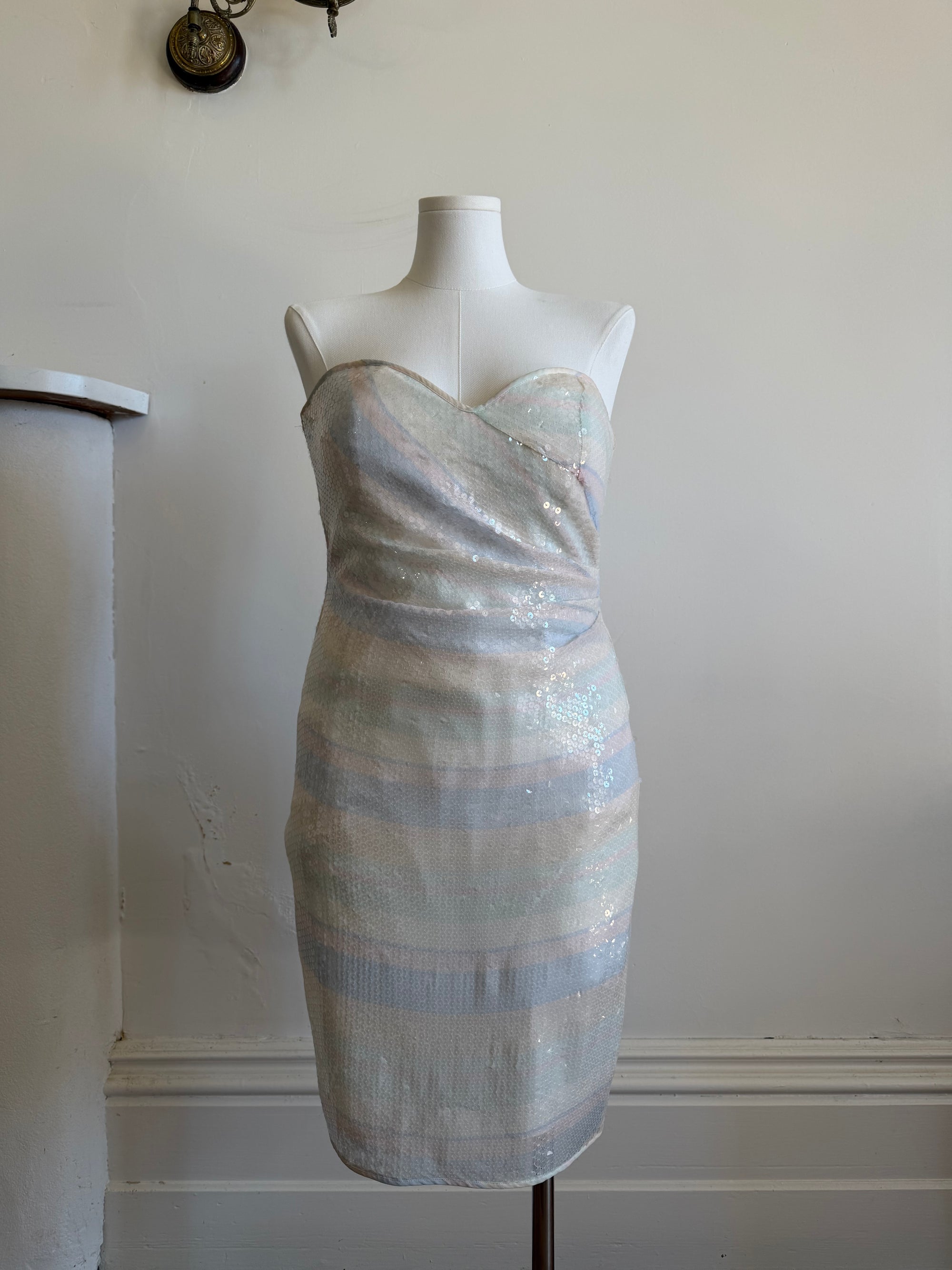 Vintage 90s Pure Silk Pastel Sequin Party Dress