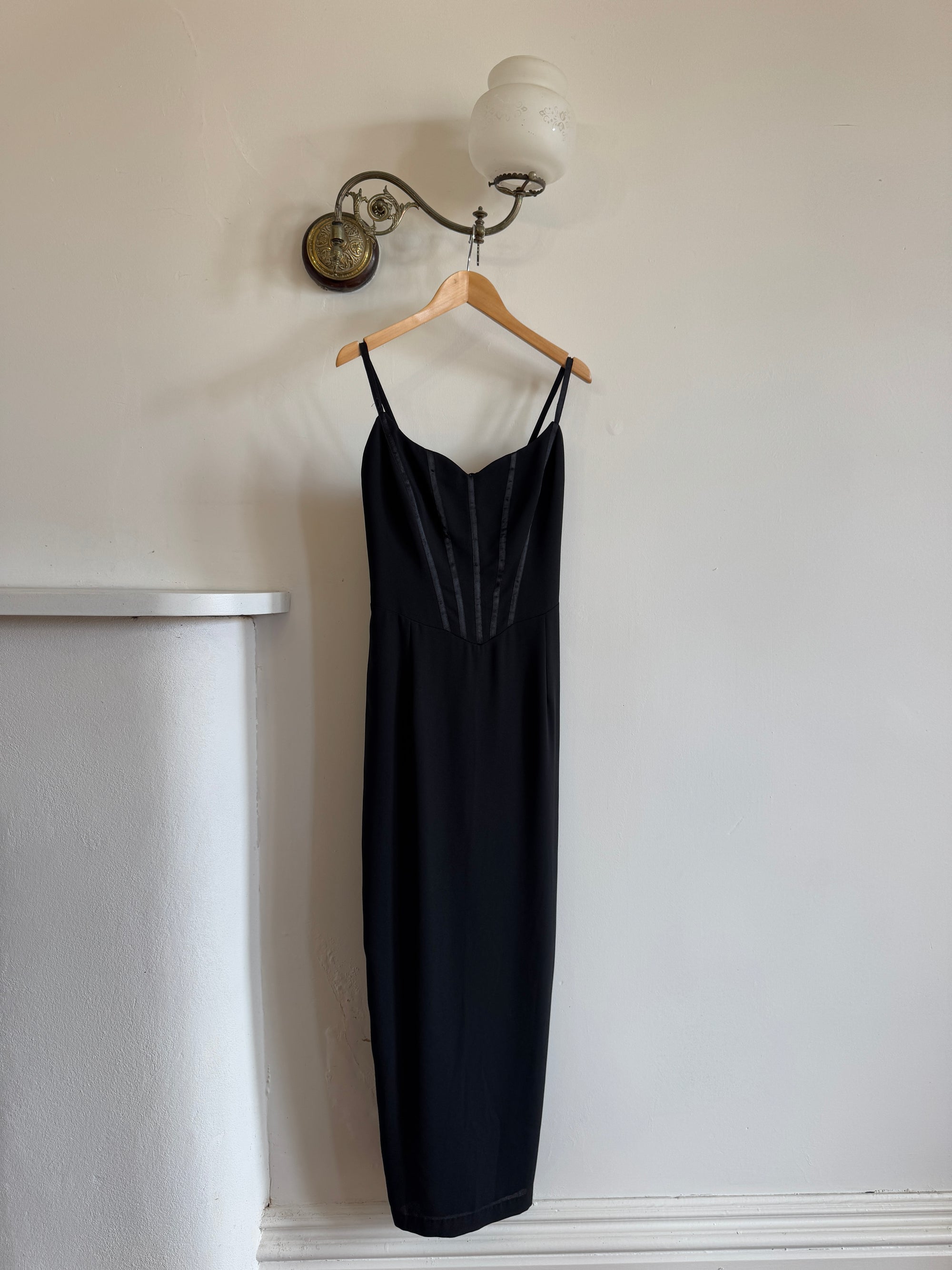 Vintage 90s Sweetheart Corset Pencil Dress Black