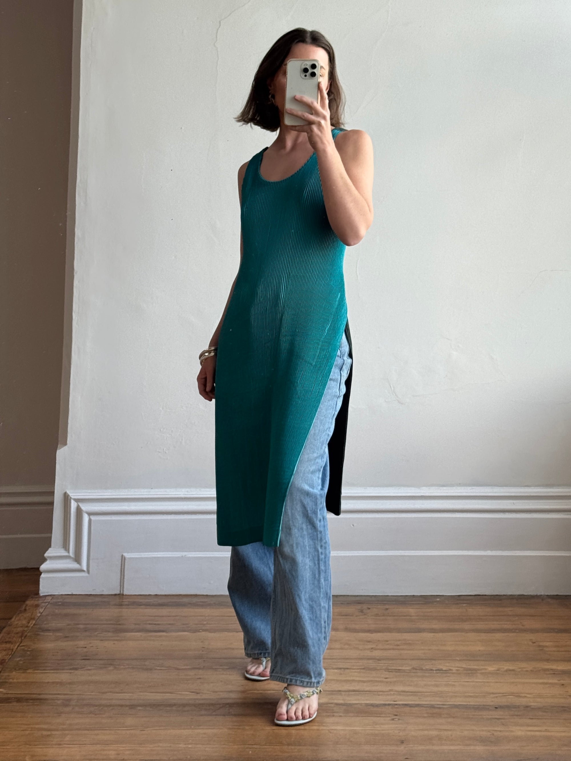 Vintage Issey Miyake IM Pleated Teal Apron Dress