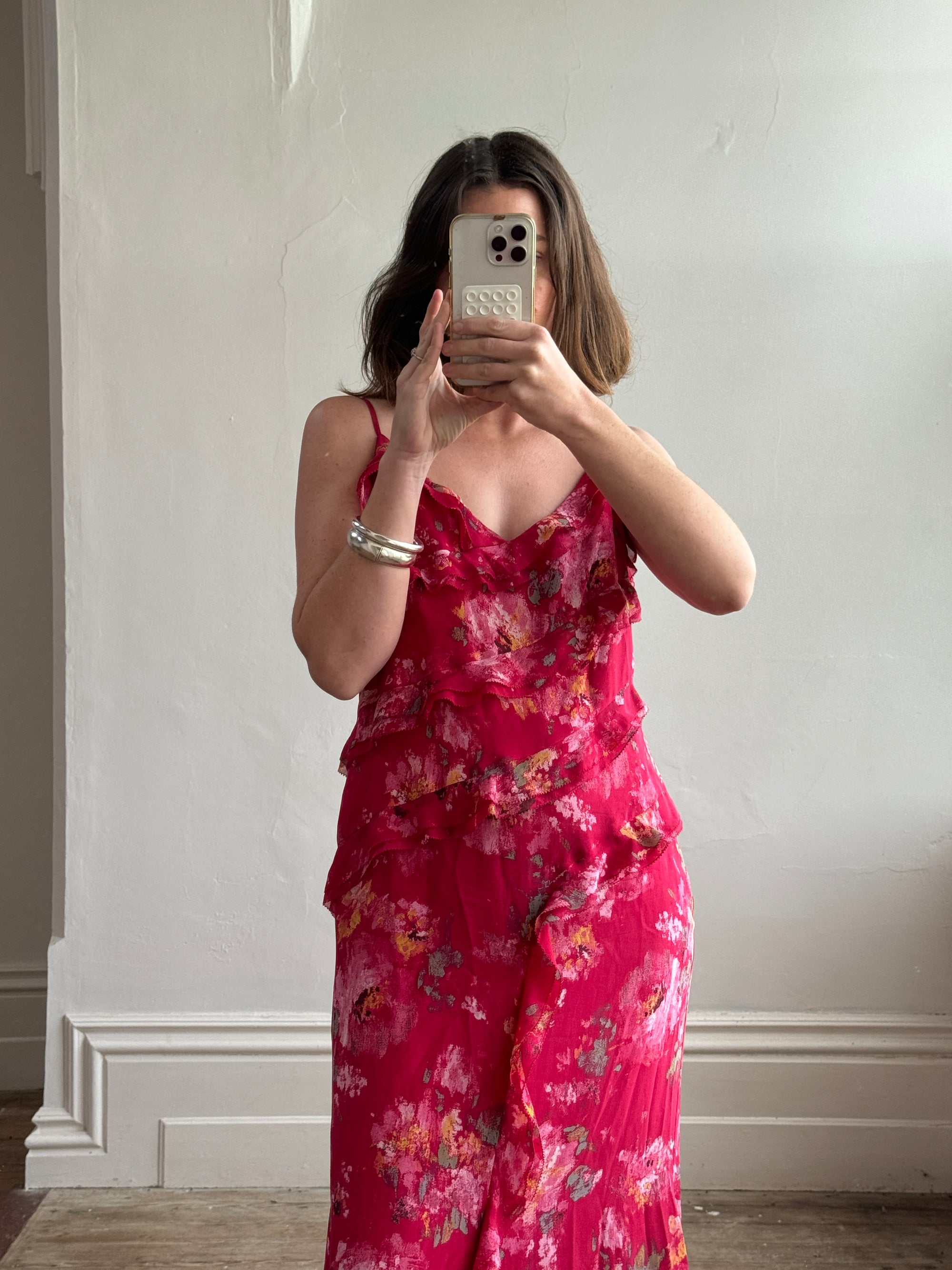 Vintage Y2K Escada Pure Silk Floral Midi Dress