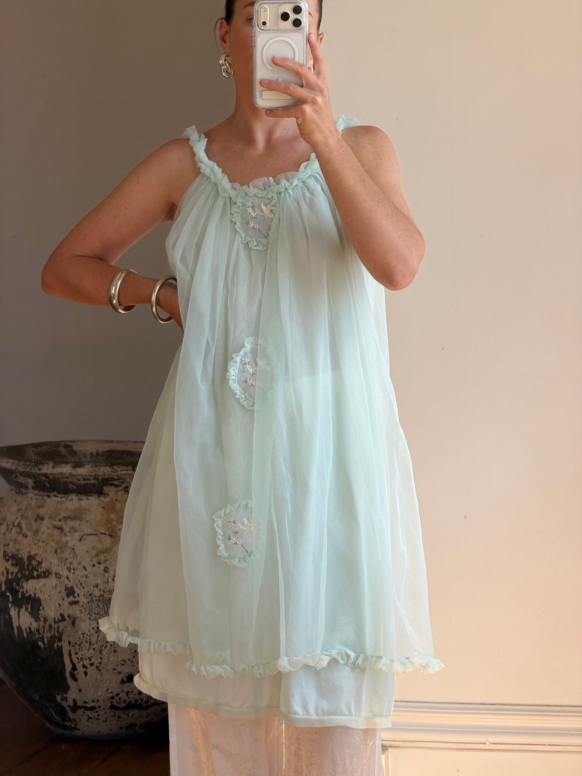 Vintage 60s Babydoll Shift Dress Mint