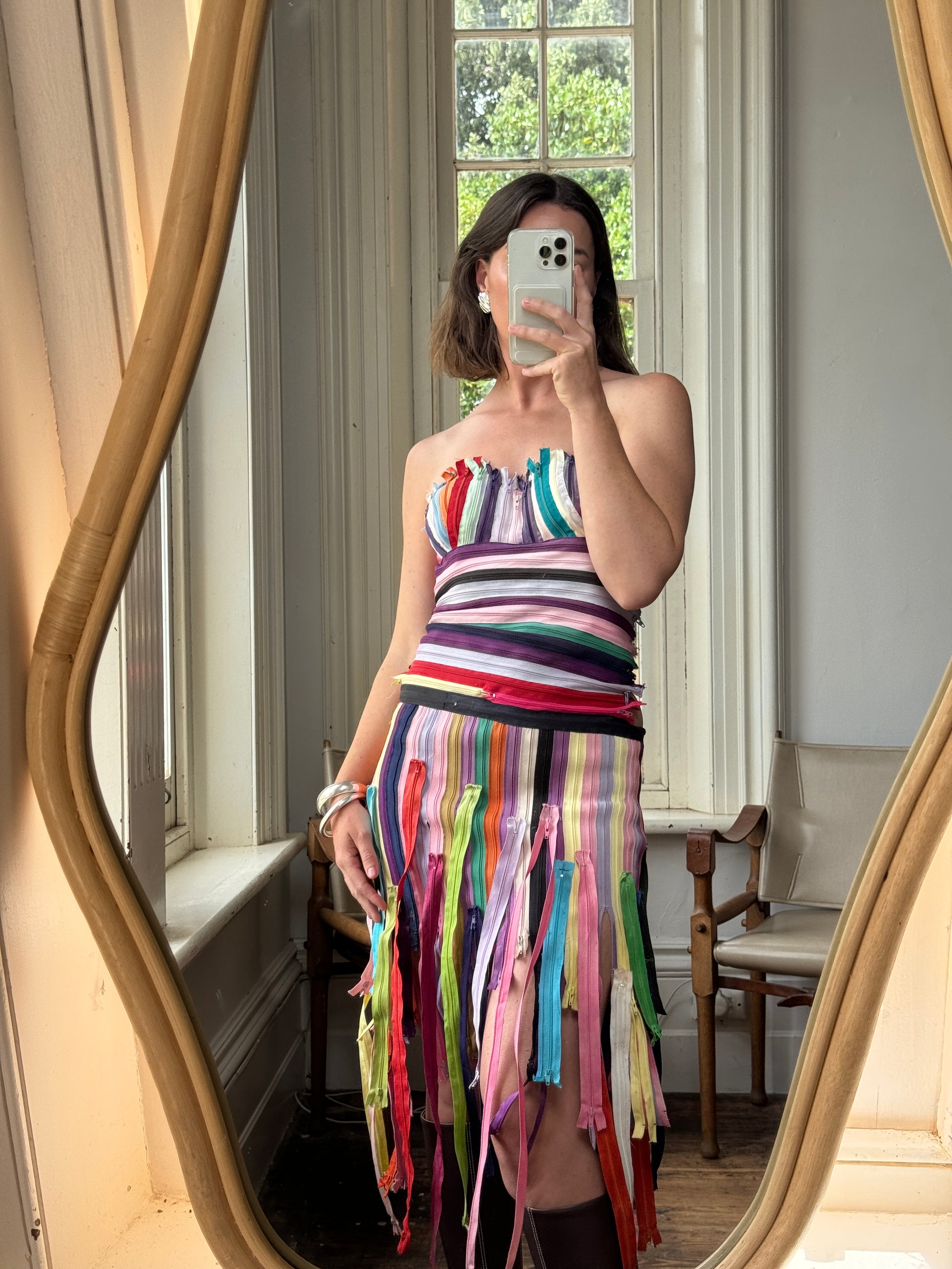 Vintage 90s Multi Coloured Zipper Low Rise Bustier Dress