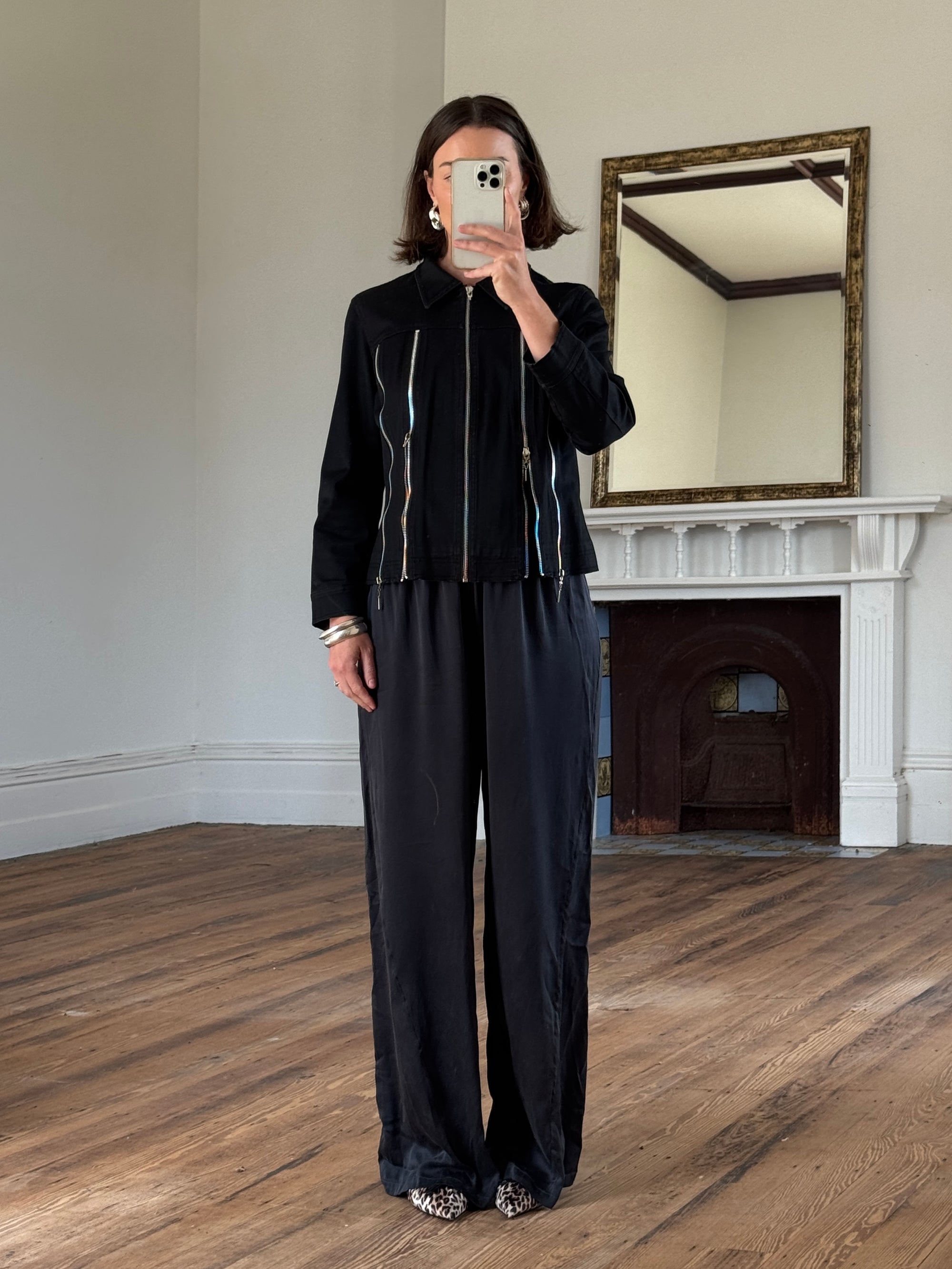 Vintage 90s Denim Multi Zip Jacket Noir