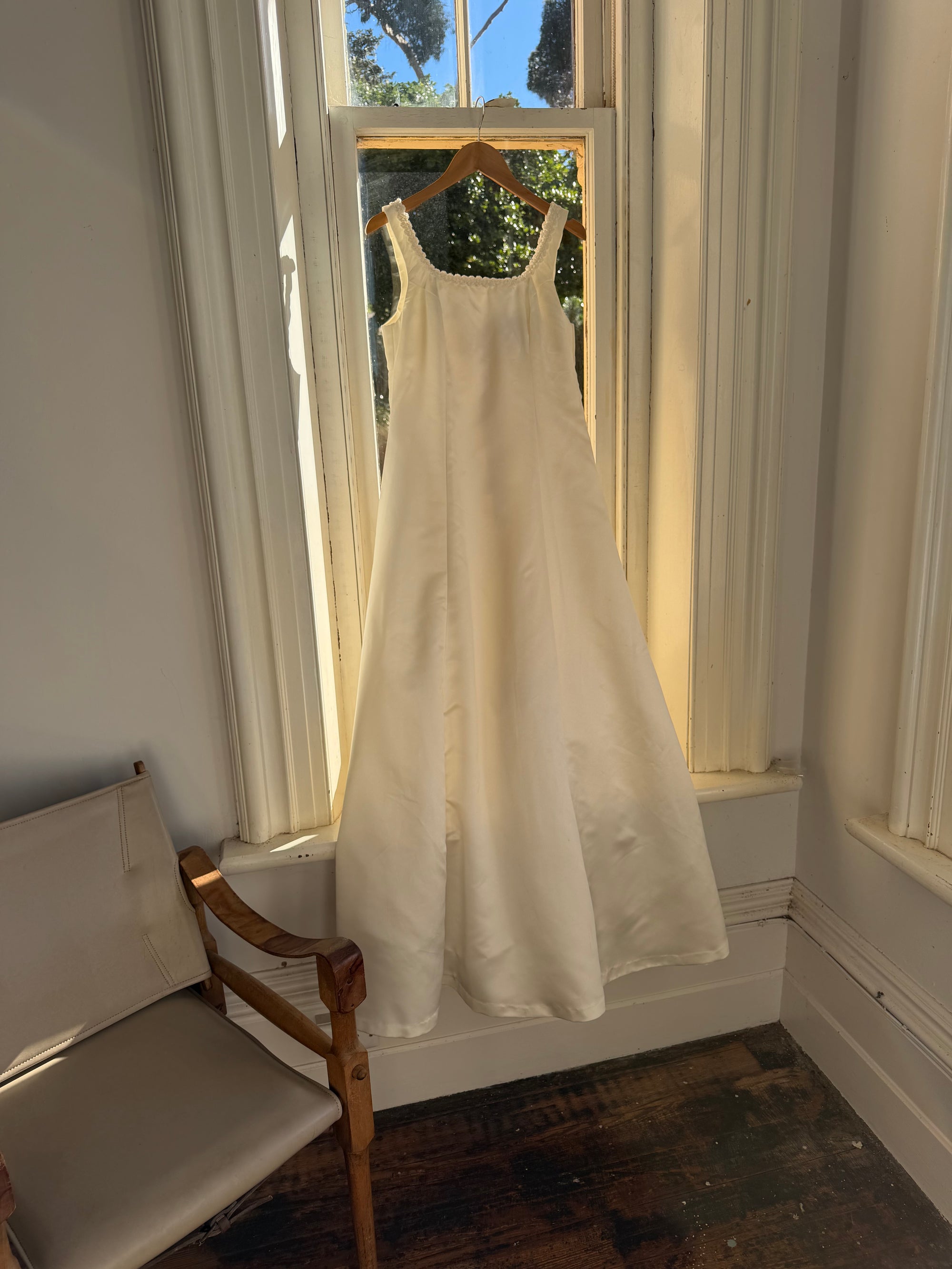 Vintage 90s Satin Rope Embroidered Slip Wedding Dress