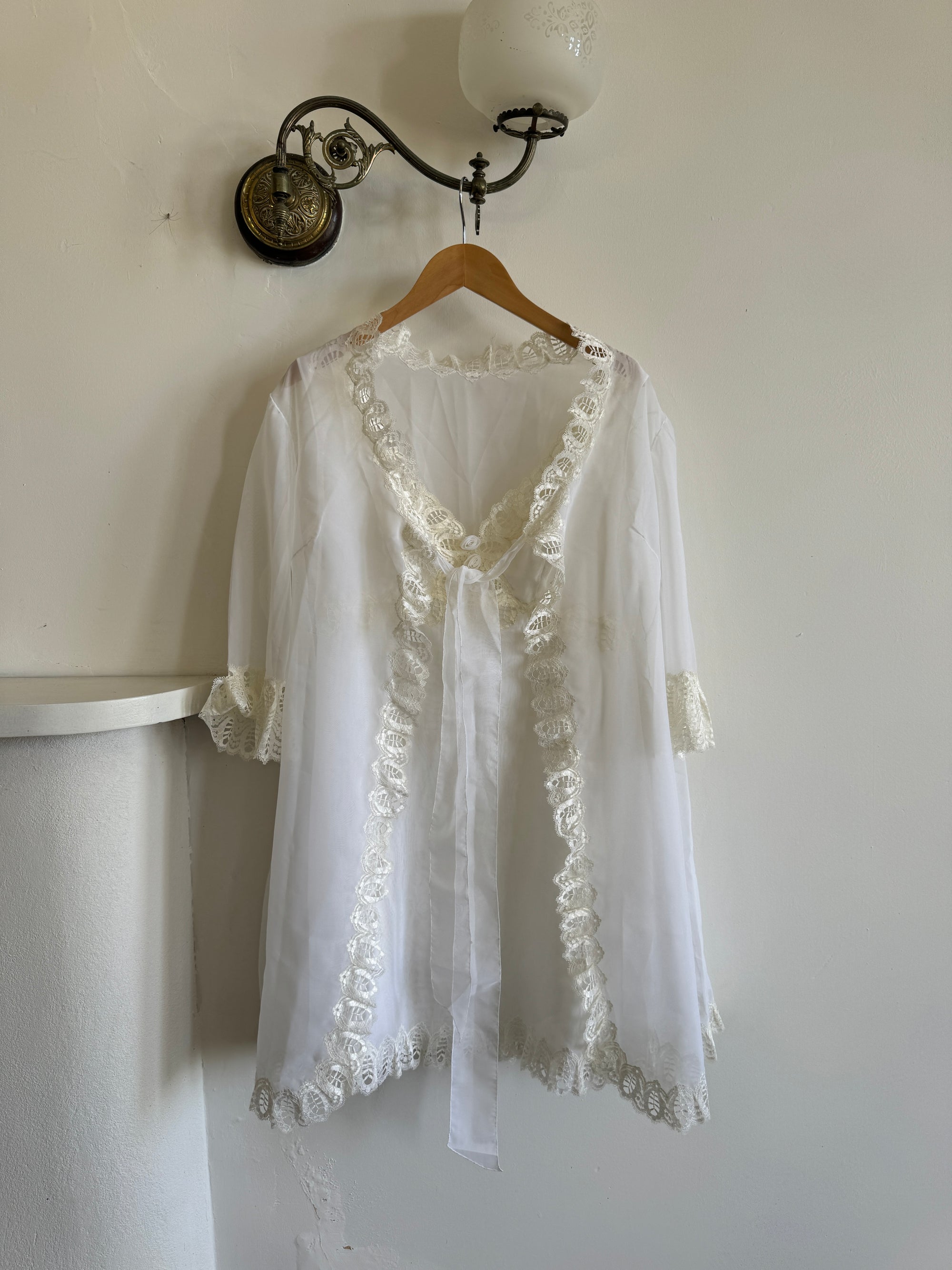 Vintage 60s Babydoll Peignoir Bridal Set Ivory