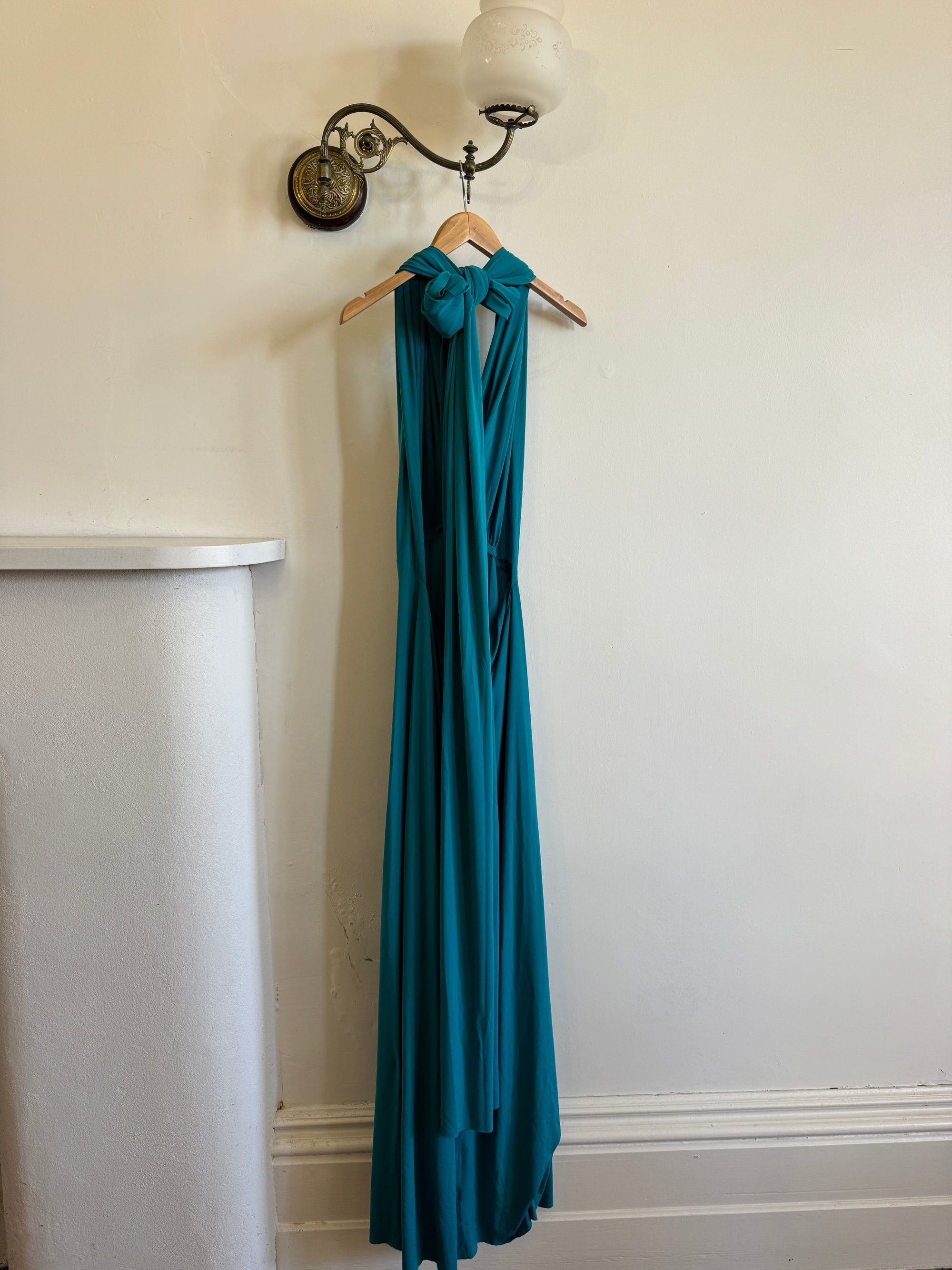 Vintage Y2K Plunging Jersey Multiwear Maxi Dress Teal