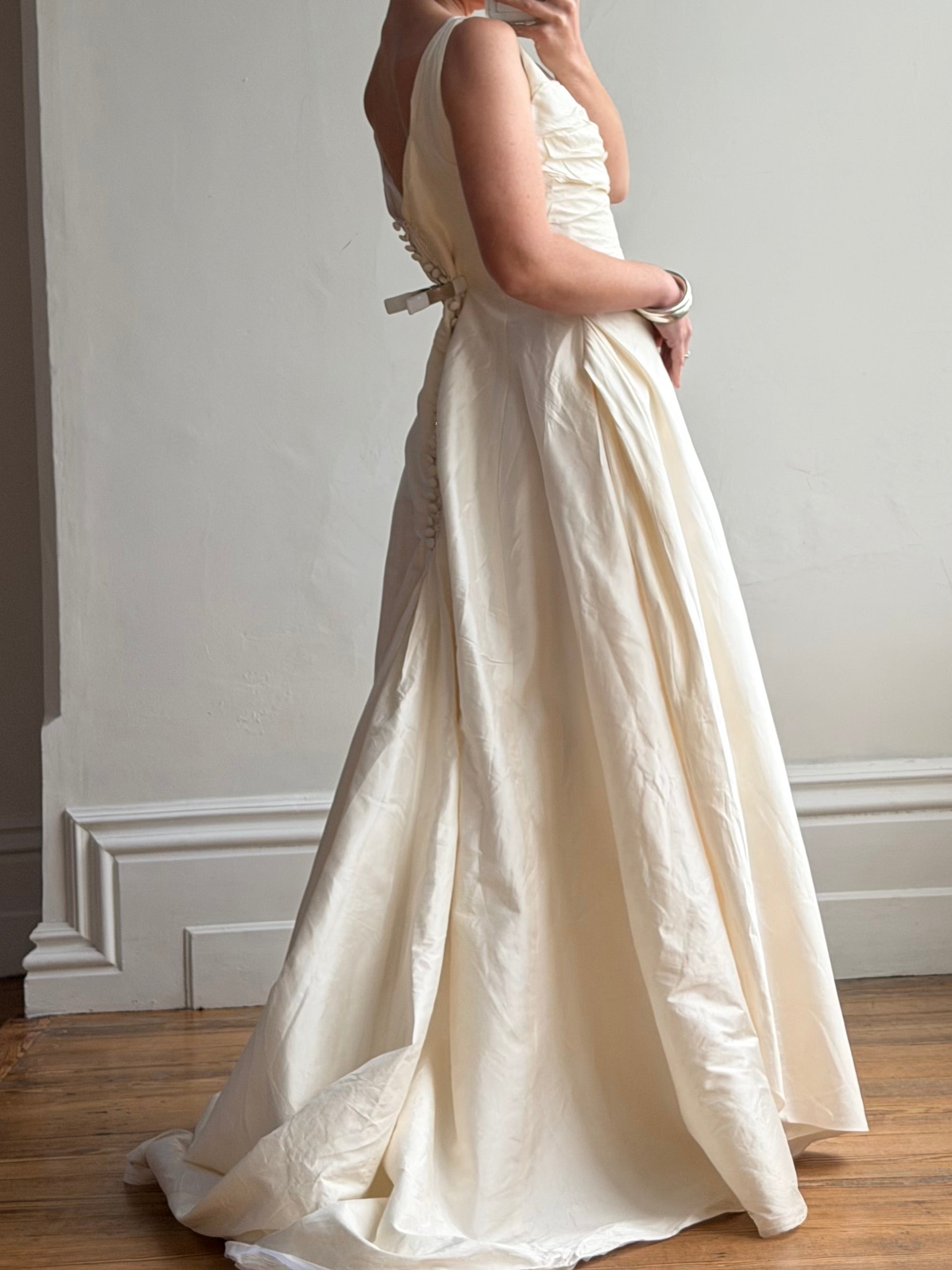 Vintage 90s Ivory Silk V-Neck A-Line Wedding Gown