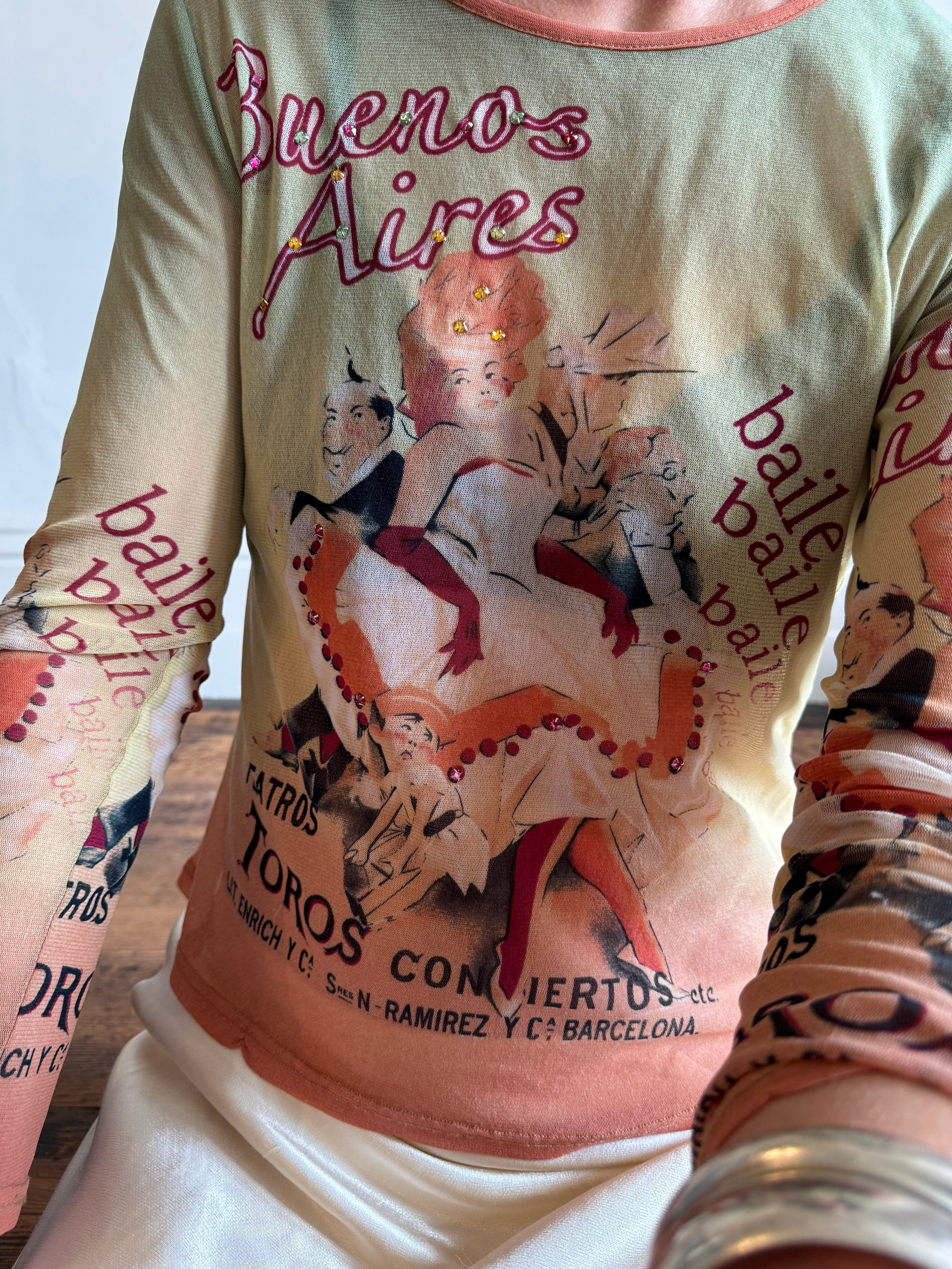 Vintage Y2K Buenos Aires Mesh Graphic Top