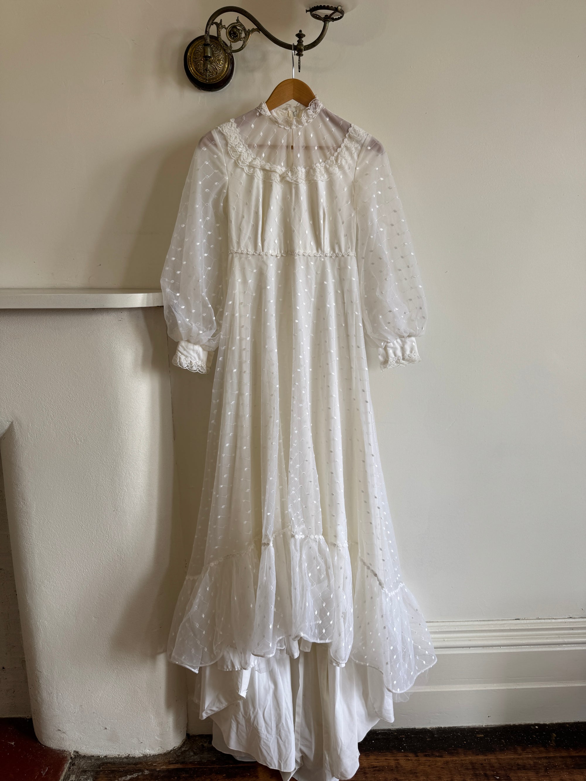 Vintage 70s Swiss Dot Prairie Wedding Dress