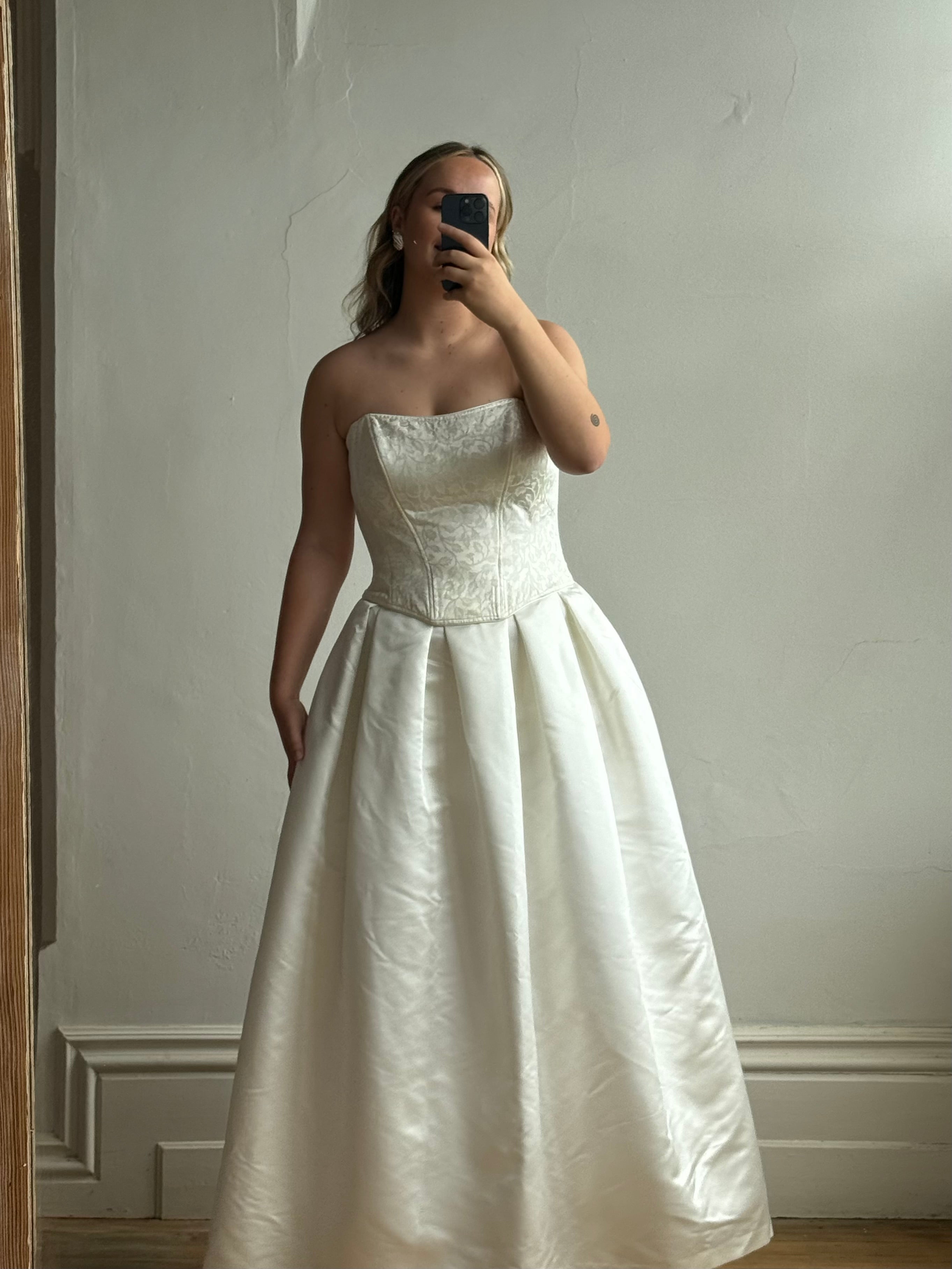 Vintage 90s Princess Satin Skirt and Jacquard Bustier Wedding Set
