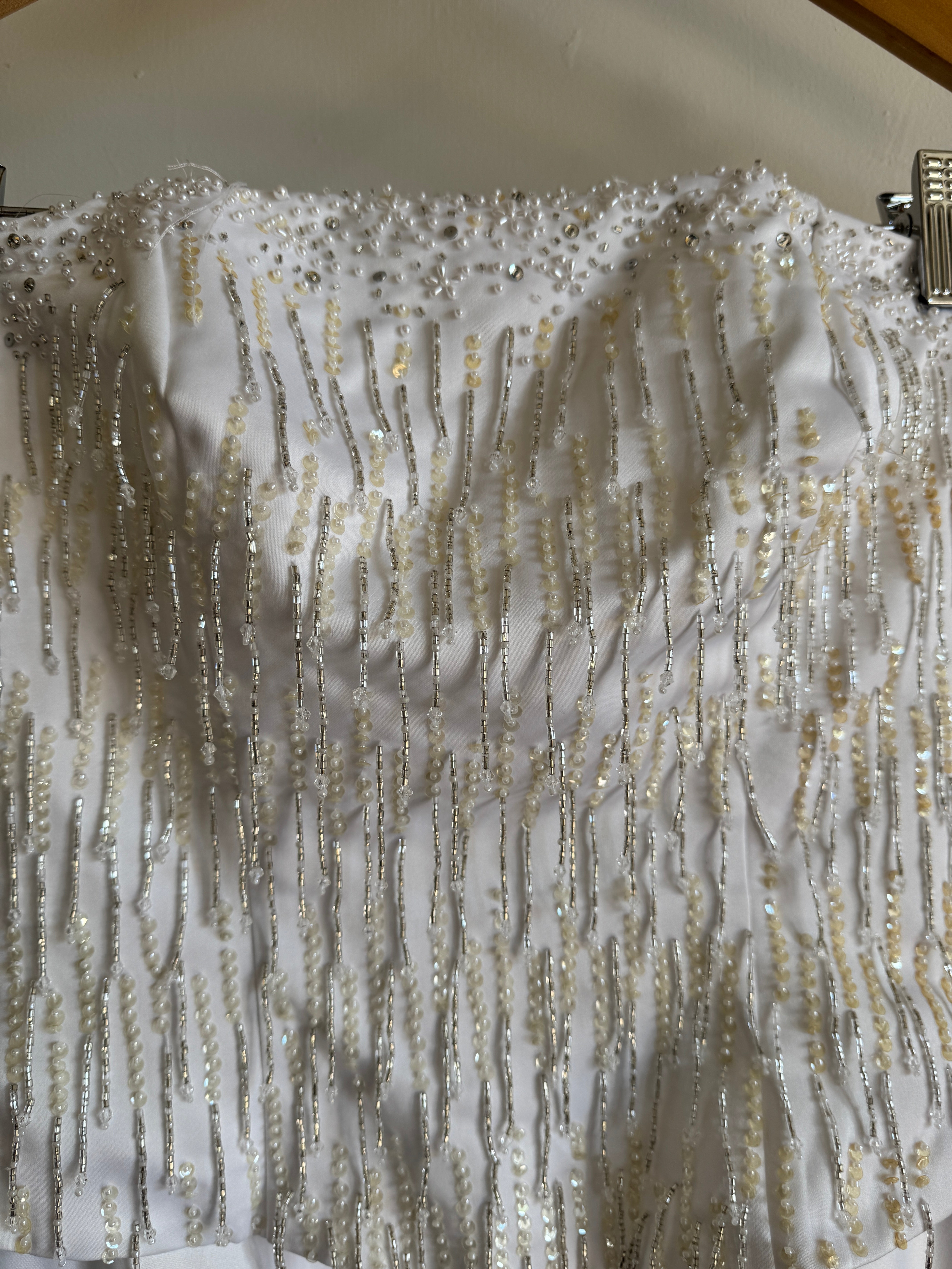 Vintage 90s Beaded Tassel Strapless Satin Wedding Gown