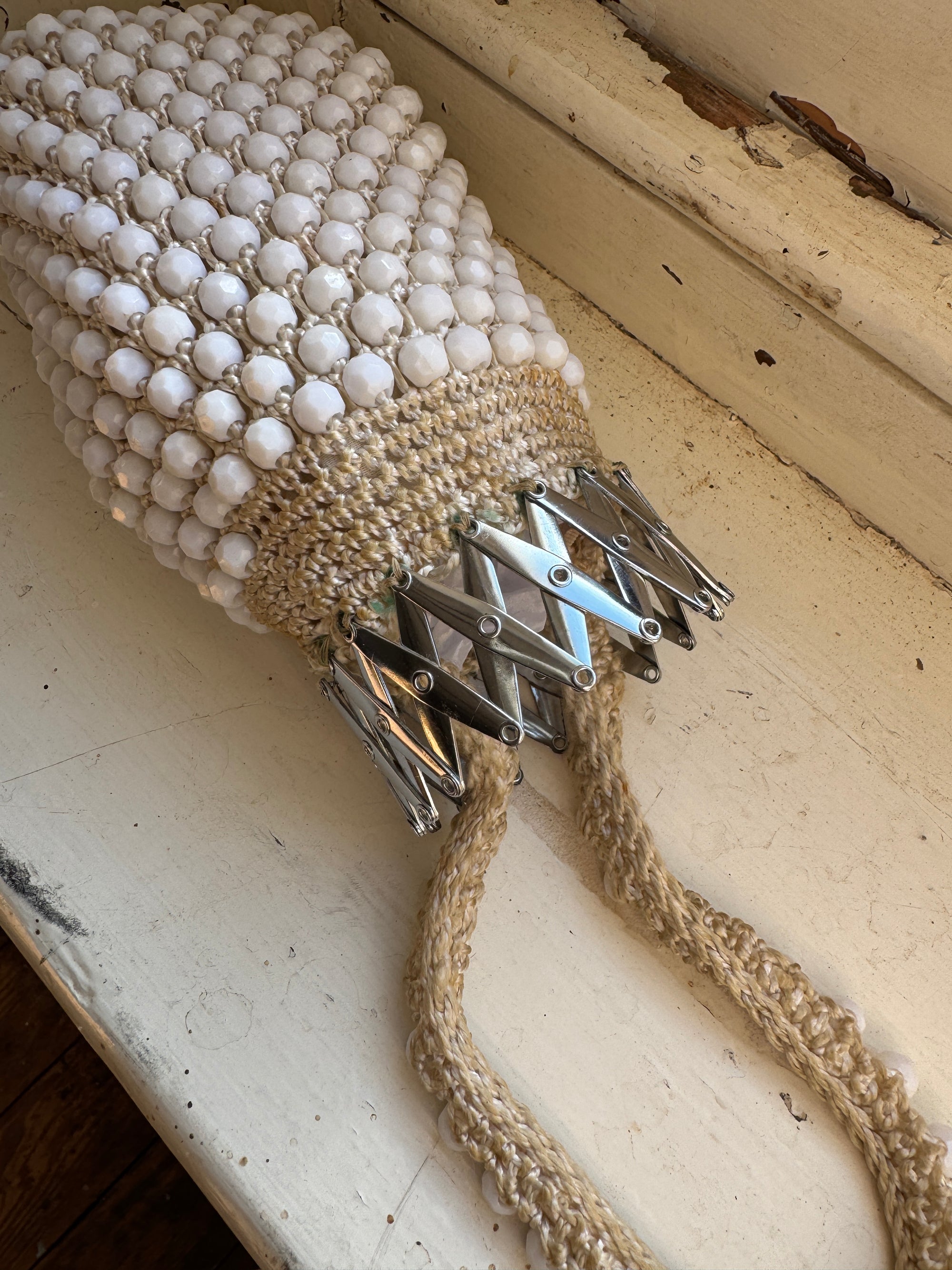 Vintage 60s Beaded Crochet Accordion Bag