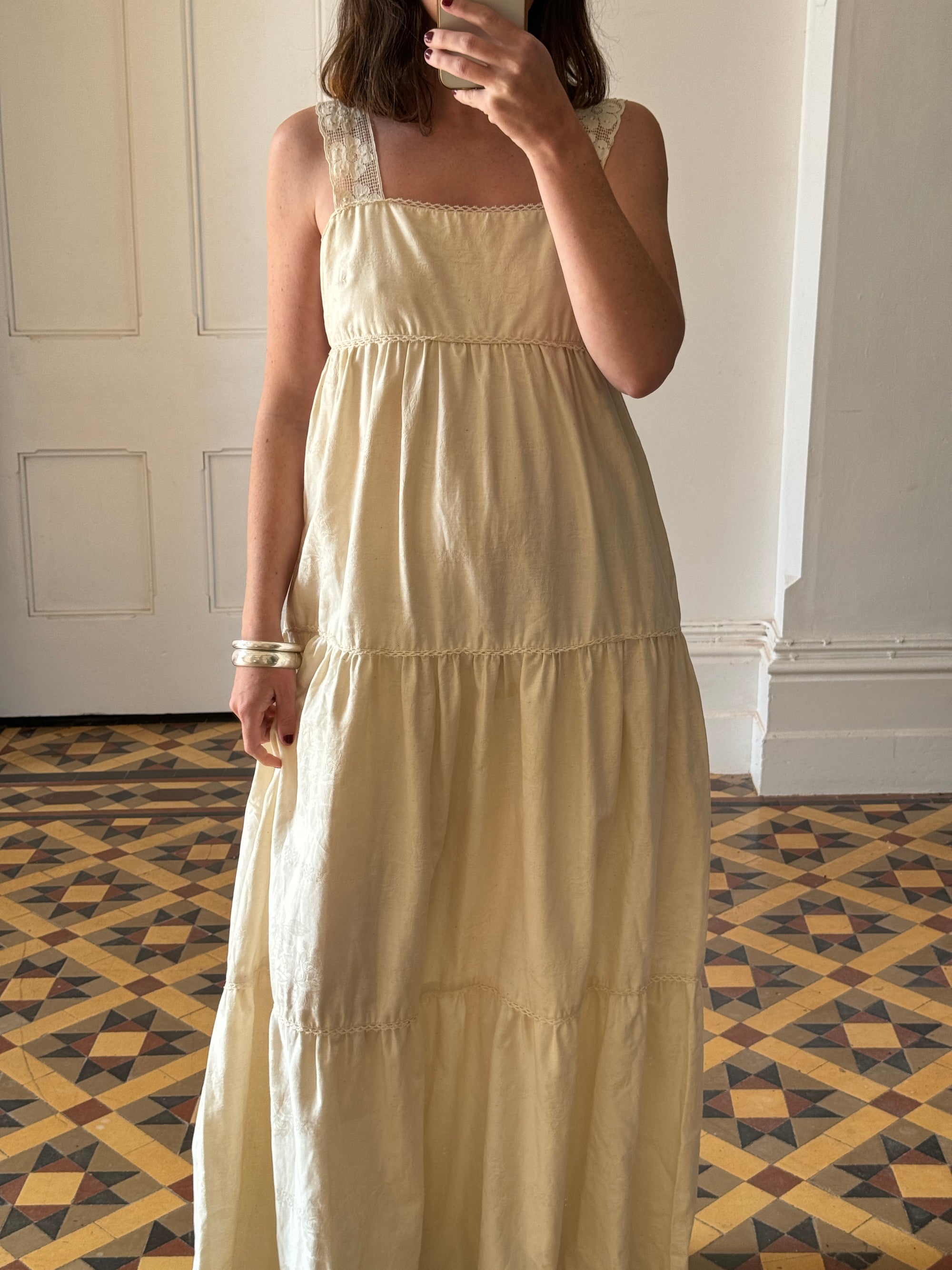 Vintage 70s Cotton Sundress Creme
