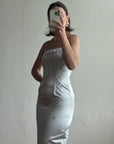 Vintage 90s Baby Blue Satin Embroidered Floral Column Midi