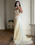 Vintage 90s Italian Nude Floral Beaded Silk Organza Wedding Gown