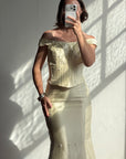 Vintage 90s Italian Two Piece Off Shoulder Beaded Rosette Wedding Set