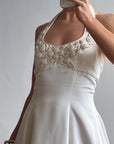 Vintage 90s Ivory Beaded Halter Bridal Ballgown