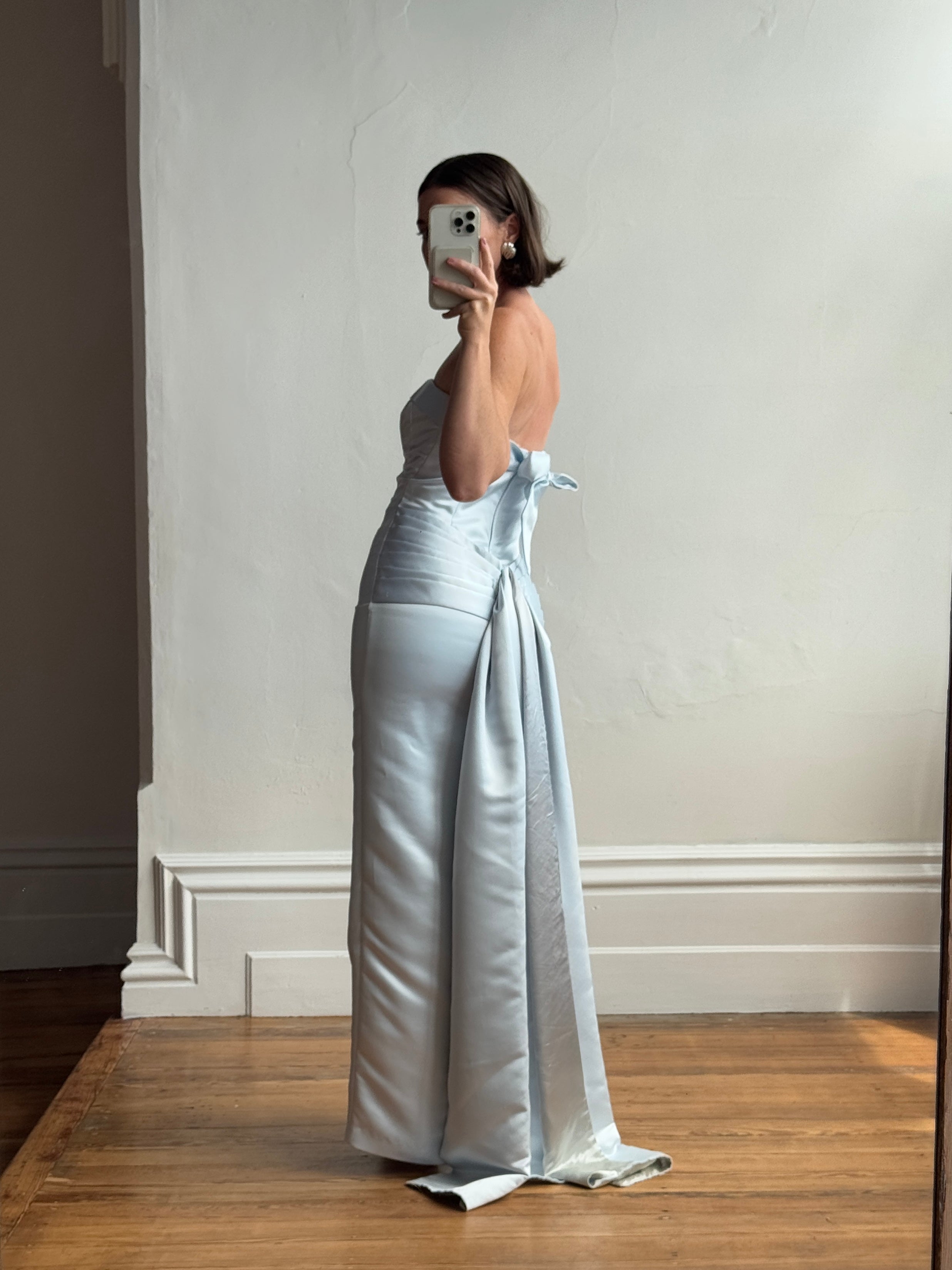 Vintage 90s Satin Pencil Dress Ice Blue